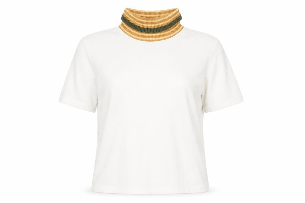 Front view of Zara Women's White T-Shirt with Knit Collar, size M