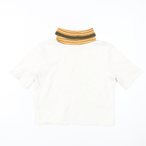 Zara Women's White T-Shirt with Knit Collar Size M