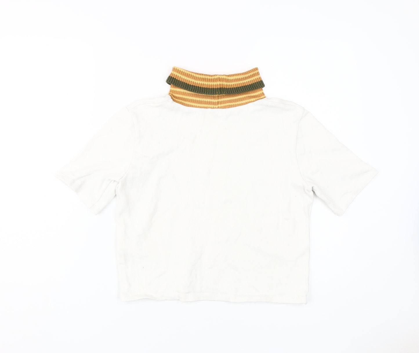 Zara Women's White T-Shirt with Knit Collar Size M