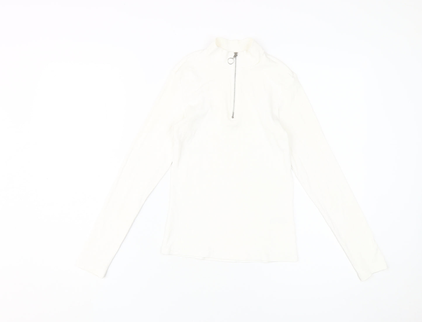 Monki Women's White Jersey Top, Size 12, Casual High Neck