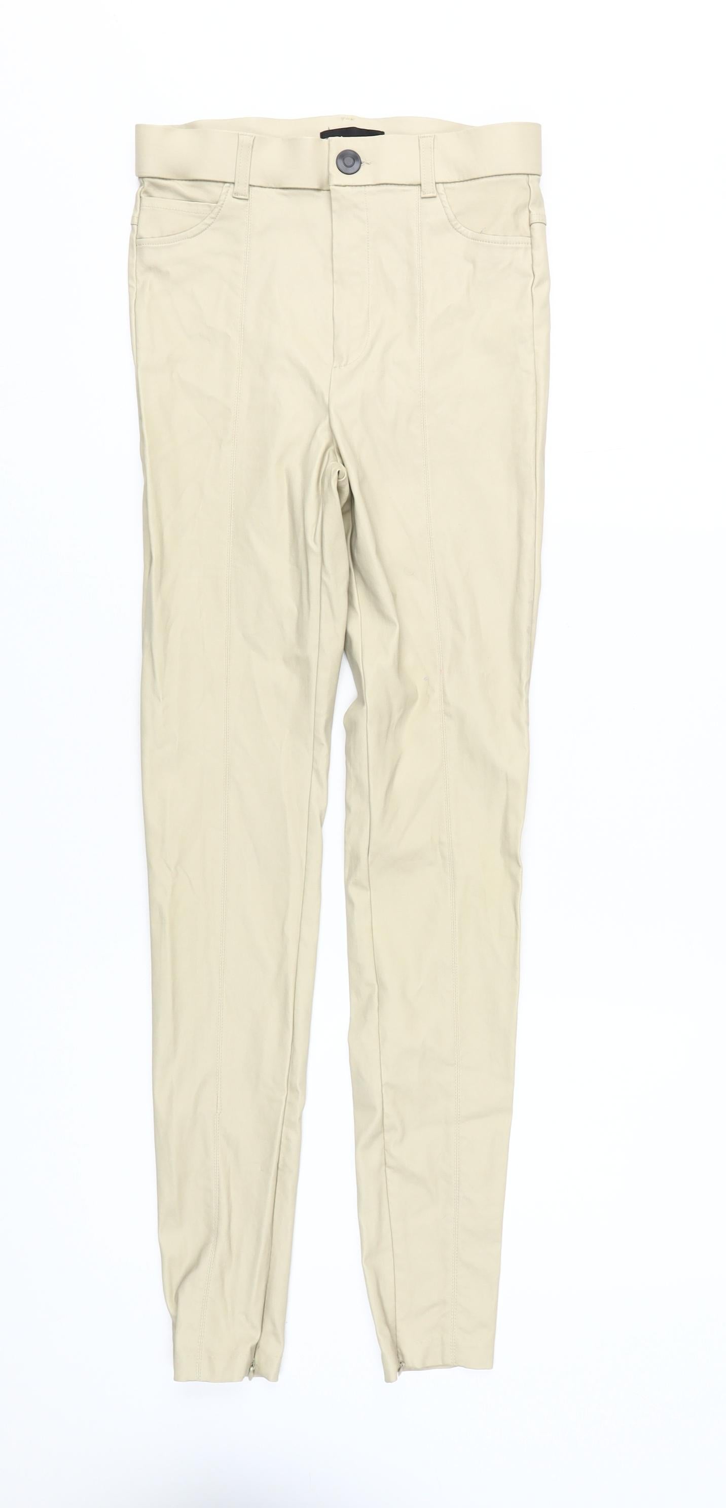 ZARA Women Beige Skinny Trousers S Casual Ankle Zip
