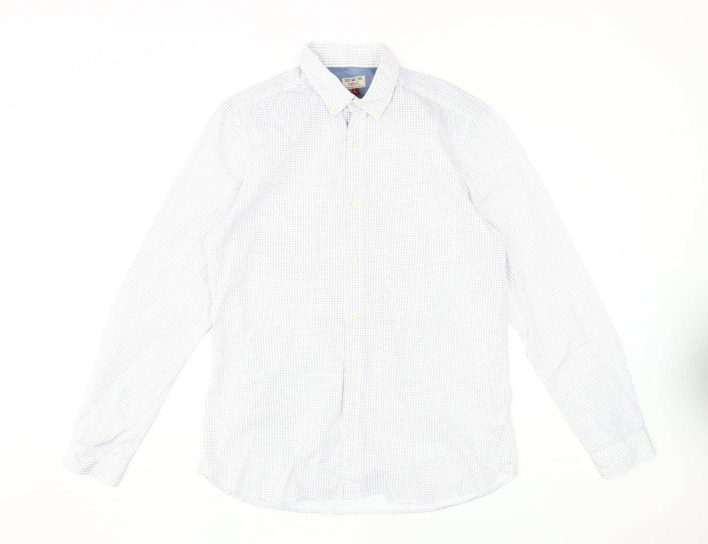 Next Men's White Check Dress Shirt L Regular Fit