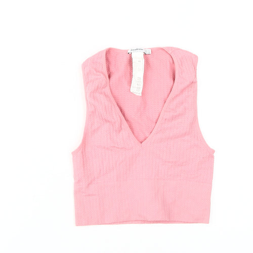 Stradivarius Women's Pink Cropped V-Neck Tank Top - Size S
