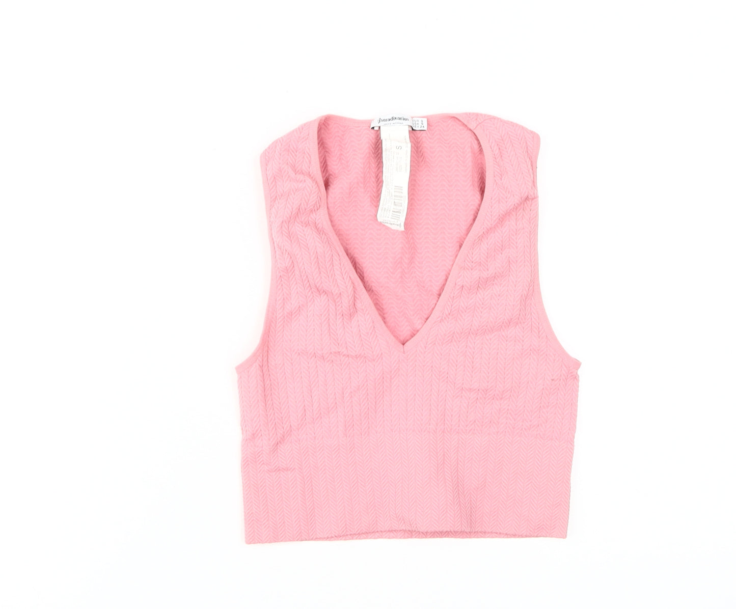 Stradivarius Women's Pink Cropped V-Neck Tank Top - Size S