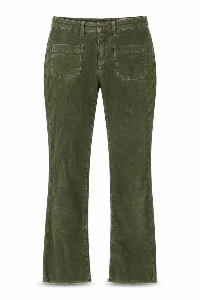 Front view of ottod'Ame Women's Green Corduroy Trousers, size 25