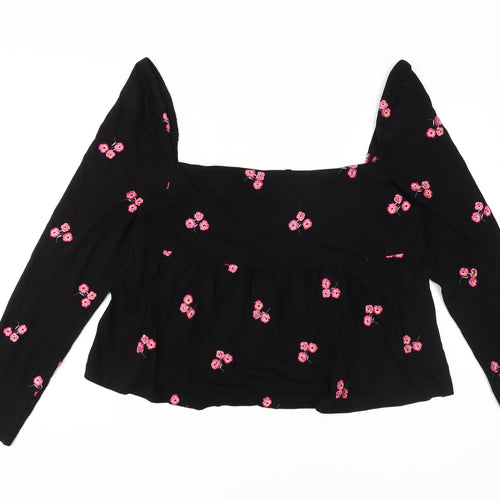 ASOS Women's Black Embroidered Cropped Blouse, Size 20