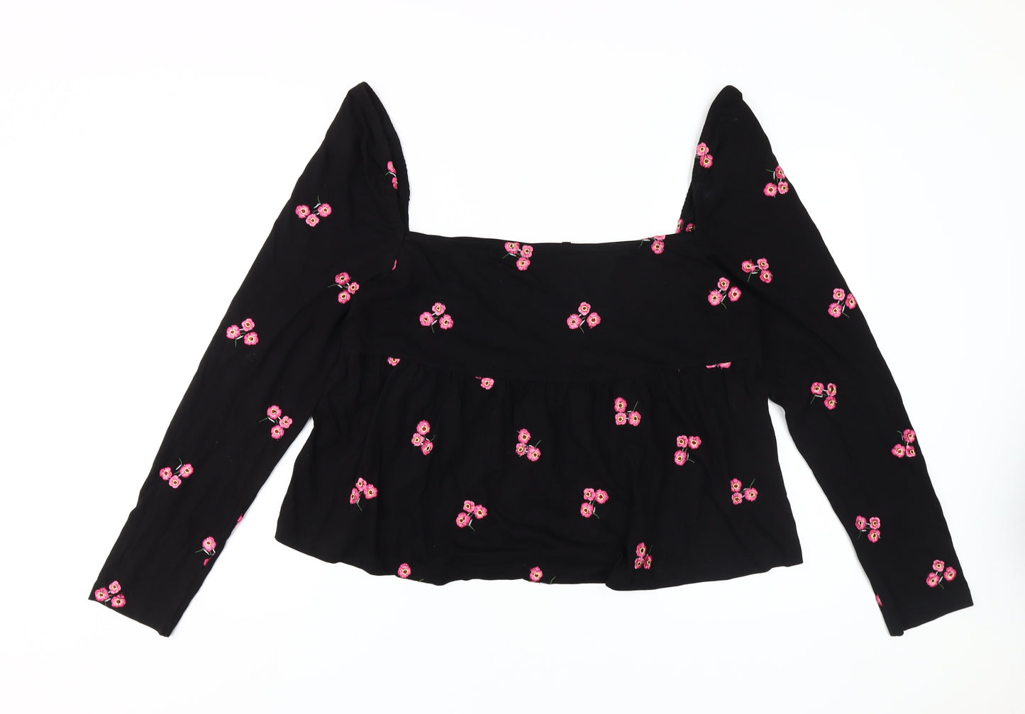 ASOS Women's Black Embroidered Cropped Blouse, Size 20