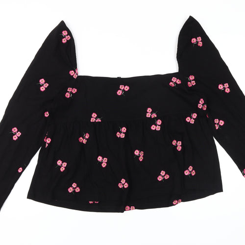 ASOS Women's Black Embroidered Cropped Blouse, Size 20