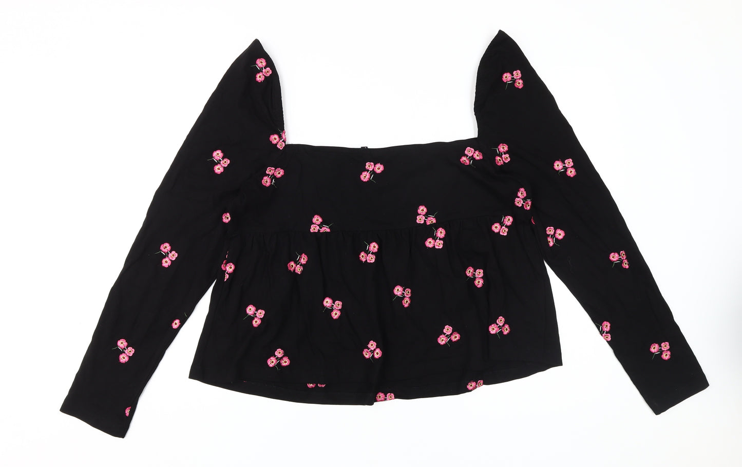 ASOS Women's Black Embroidered Cropped Blouse, Size 20