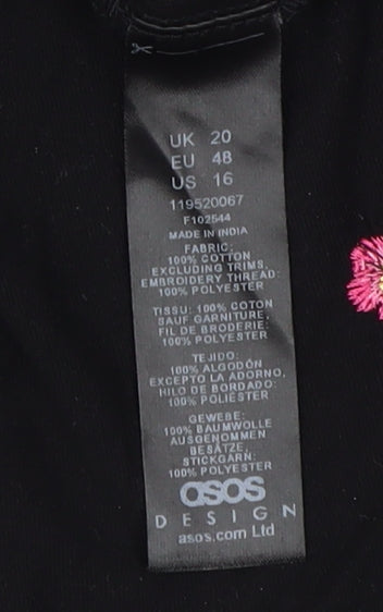 ASOS Women's Black Embroidered Cropped Blouse, Size 20