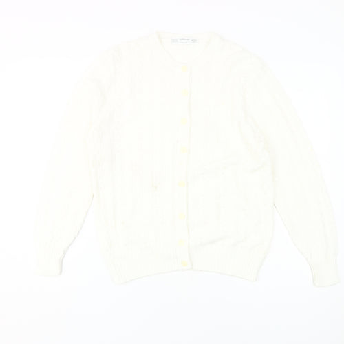 St Michael Women's White Cable-Knit Cardigan Size 12-14