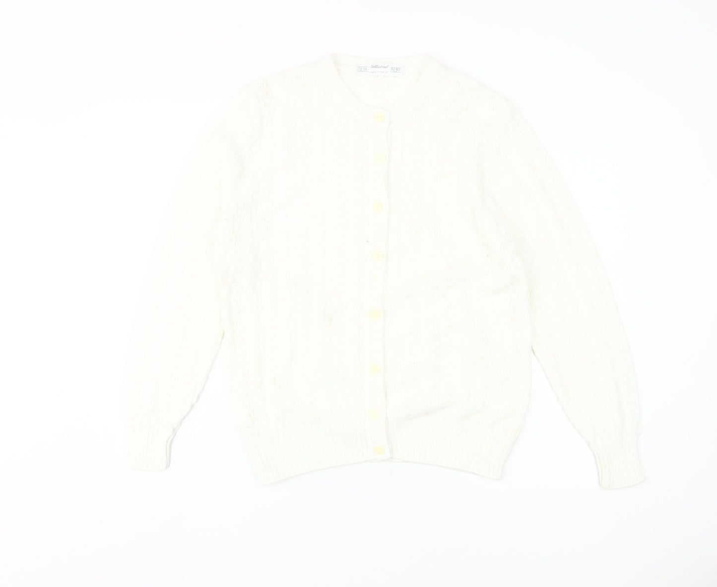 St Michael Women's White Cable-Knit Cardigan Size 12-14