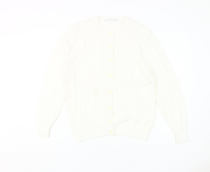 St Michael Women's White Cable-Knit Cardigan Size 12-14