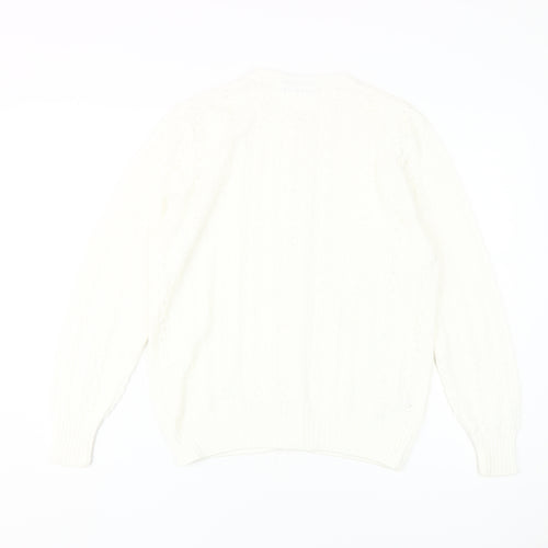 St Michael Women's White Cable-Knit Cardigan Size 12-14