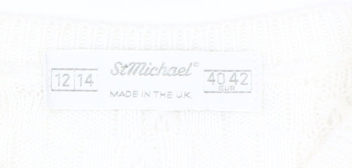 St Michael Women's White Cable-Knit Cardigan Size 12-14