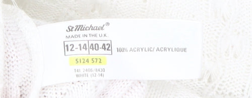 St Michael Women's White Cable-Knit Cardigan Size 12-14