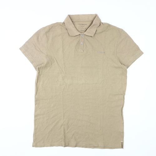 Calvin Klein Men Beige 2XL Short Sleeve Polo