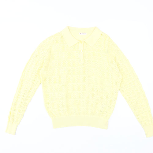 Anne Weyburn Yellow Women's Collared Pullover Jumper Size 12