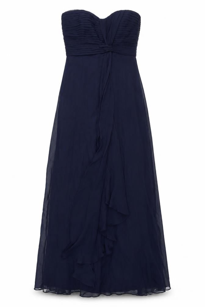 Front view of Coast Women's Blue Silk Strapless A-Line Dress, size 8