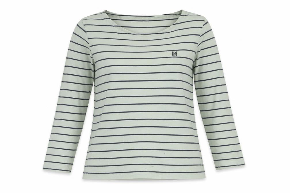 Crew Clothing Co. Women's Blue Striped T-Shirt, Size 12