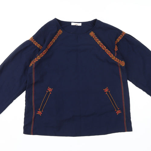 Grace & Mila Women's Blue Embroidered Blouse, Size S, Casual Elegance