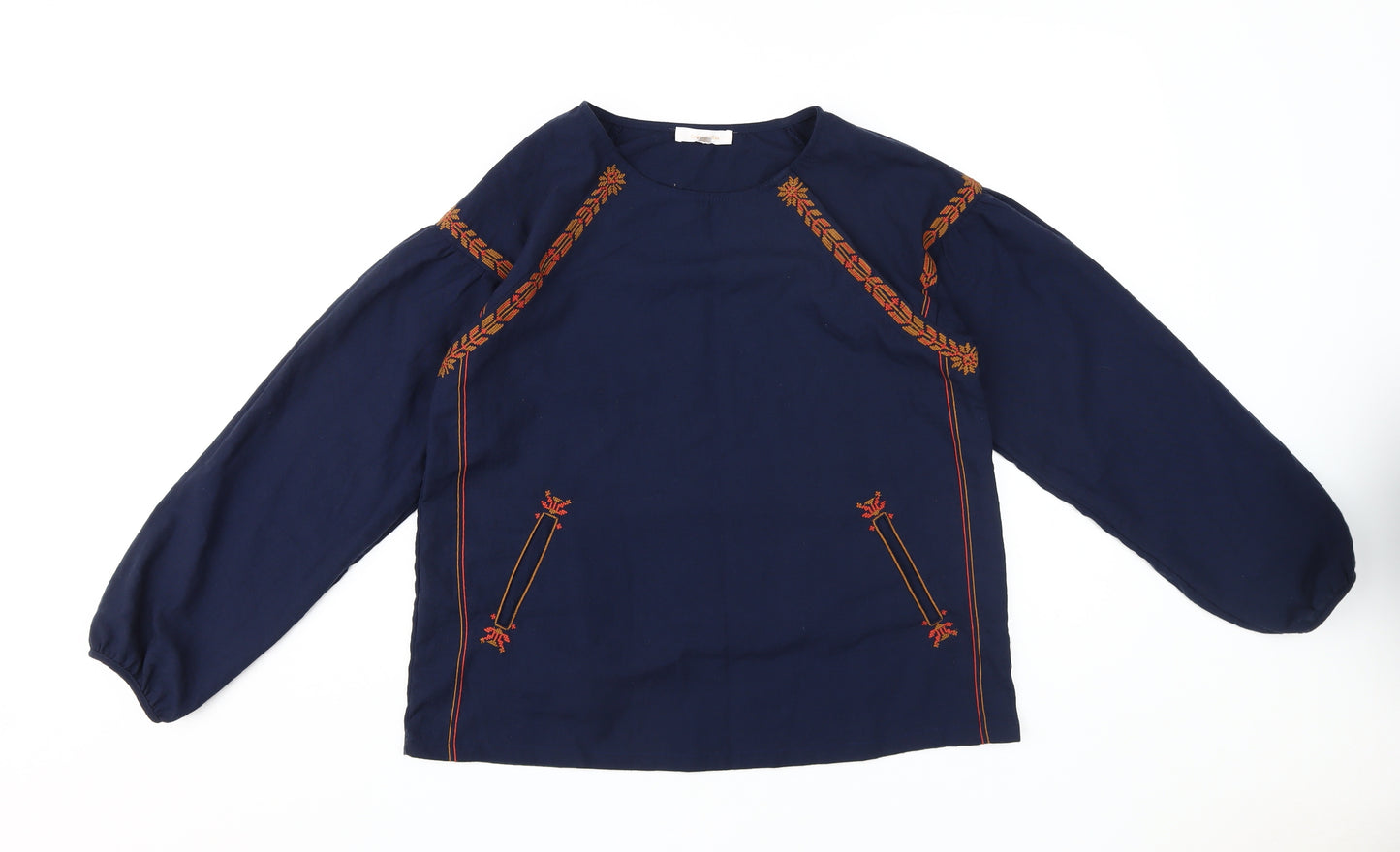 Grace & Mila Women's Blue Embroidered Blouse, Size S, Casual Elegance