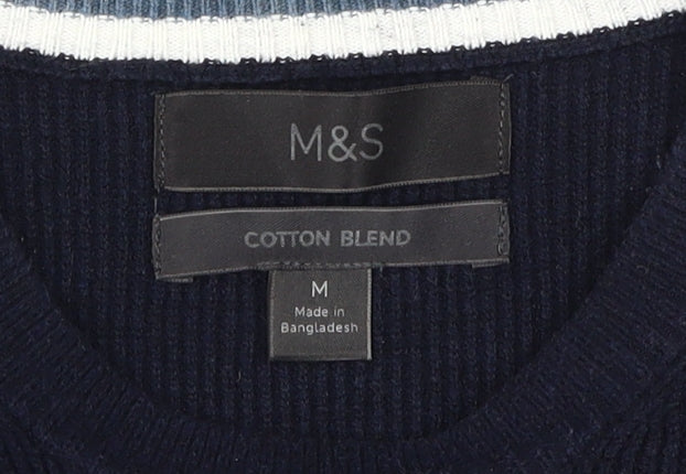 Marks and Spencer Men's Blue Crew Neck Pullover Jumper M