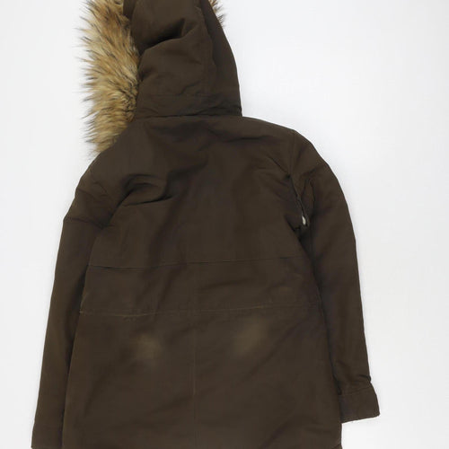 Zara Women's XS Brown Parka Jacket with Fur Trim