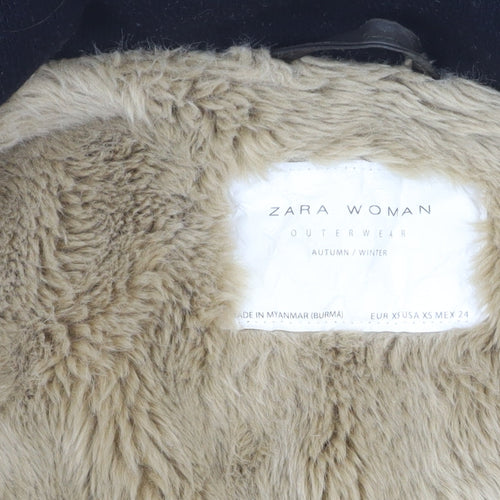 Zara Women's XS Brown Parka Jacket with Fur Trim