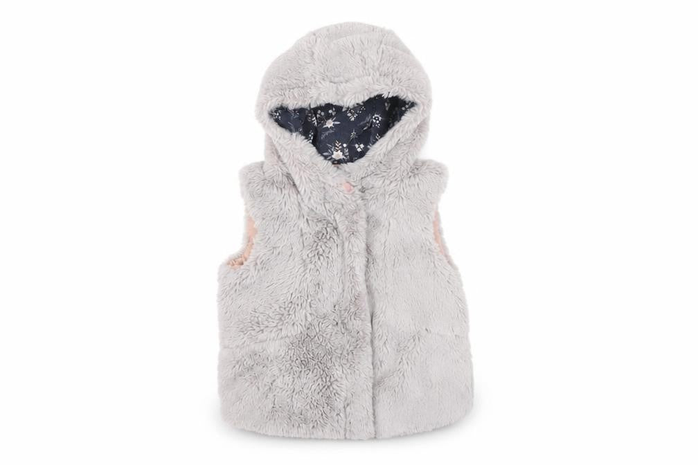 Front view of Cath Kidston girls’ grey hooded puffer jacket 2-3 years