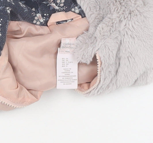 Cath Kidston Girls Grey Hooded Puffer Jacket 2-3 Years