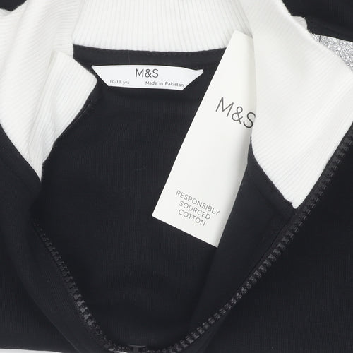 Marks and Spencer Girls Black Full Zip Jumper 10-11 Years