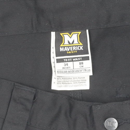 Maverick Men's Black Cargo Trousers, Size L, Workwear