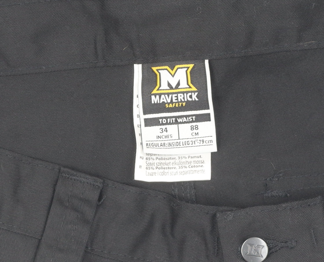 Maverick Men's Black Cargo Trousers, Size L, Workwear