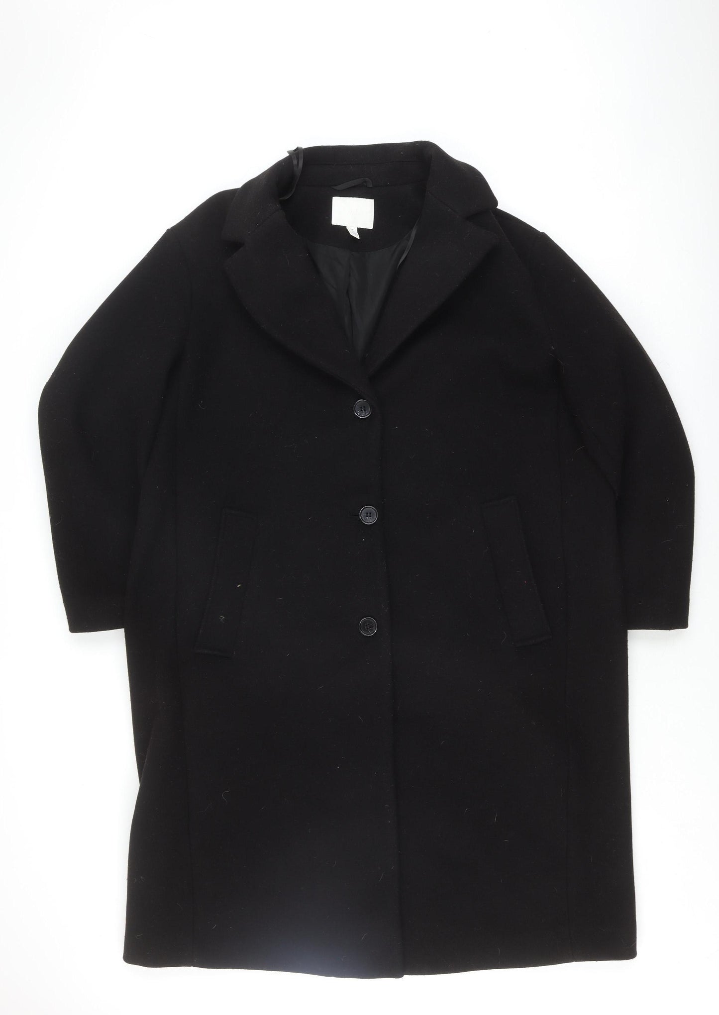 H&M Women's Black Mid-Length Overcoat, Size L