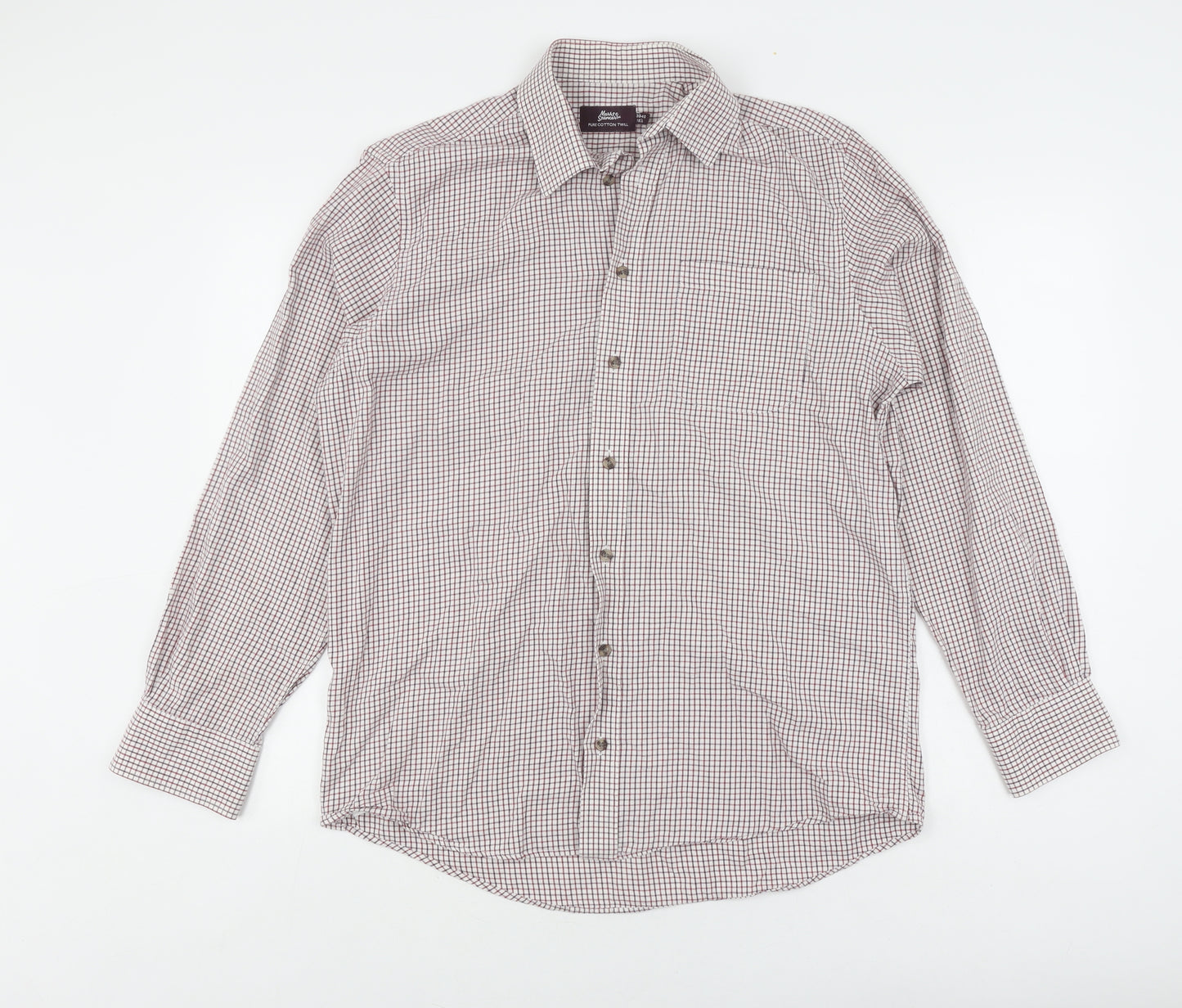 Marks and Spencer Men's Red Check Cotton Shirt, 15.5