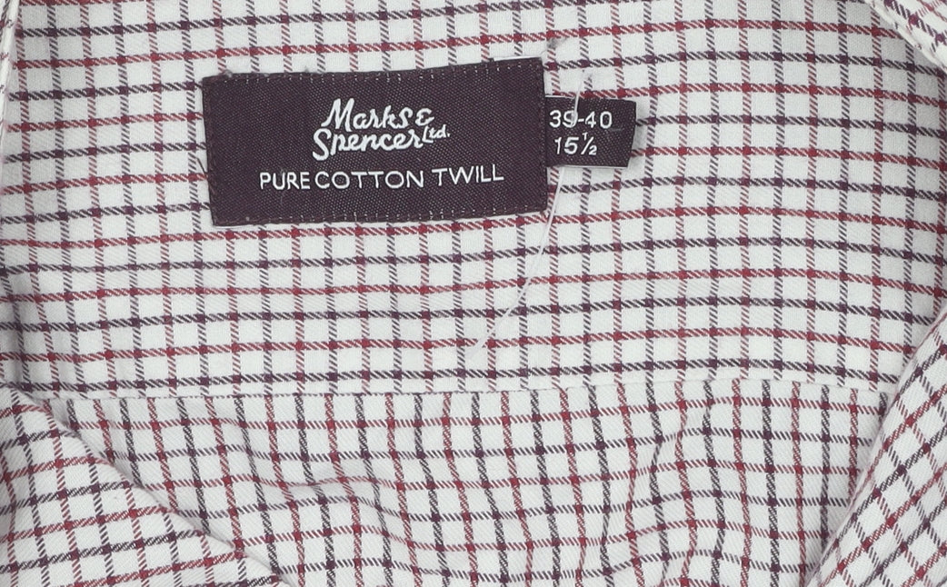 Marks and Spencer Men's Red Check Cotton Shirt, 15.5