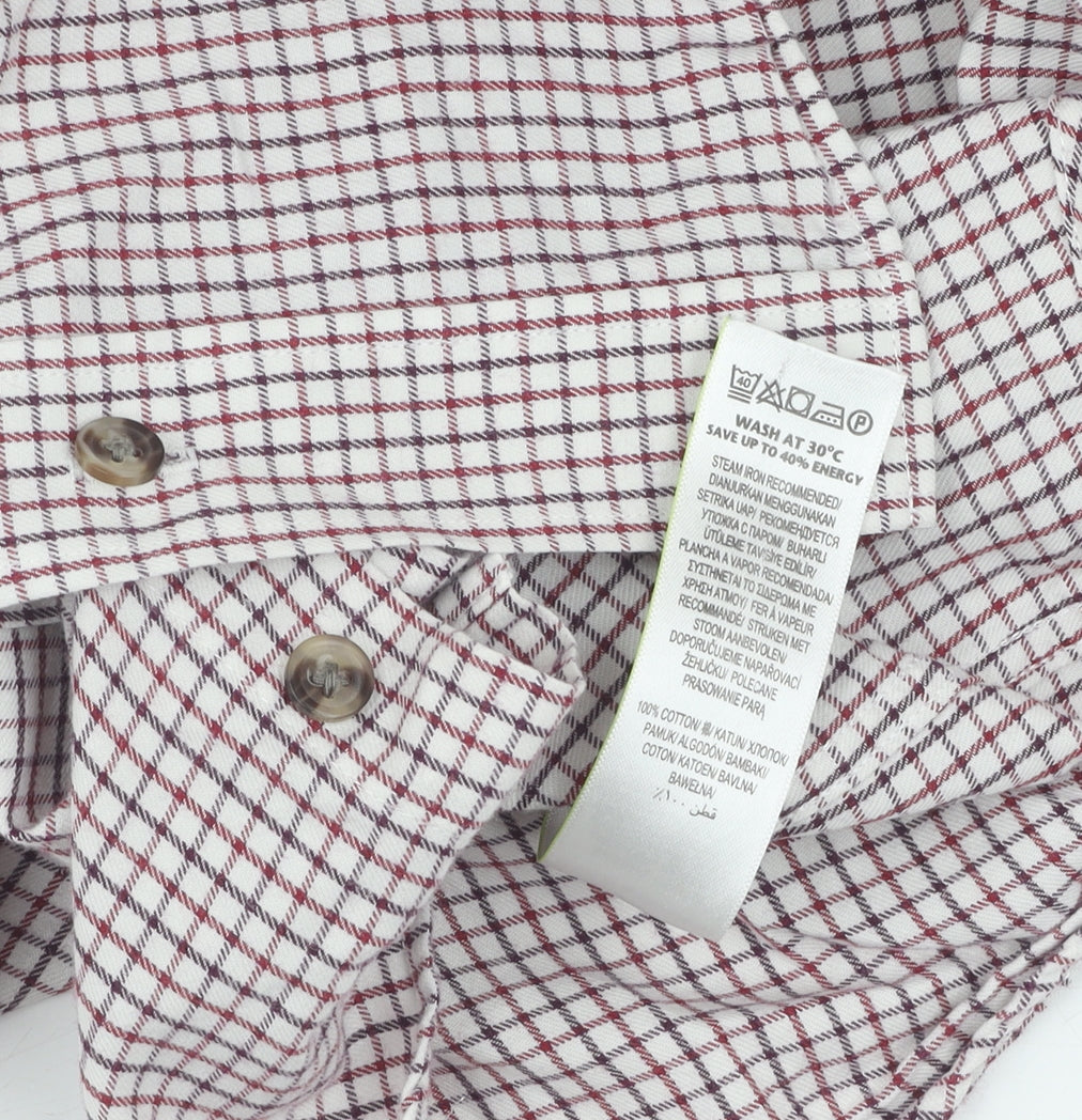 Marks and Spencer Men's Red Check Cotton Shirt, 15.5