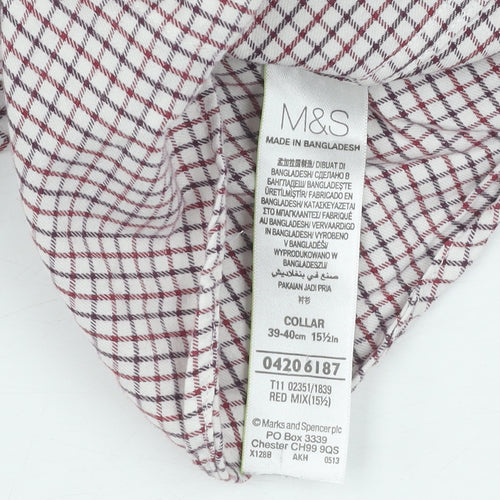 Marks and Spencer Men's Red Check Cotton Shirt, 15.5