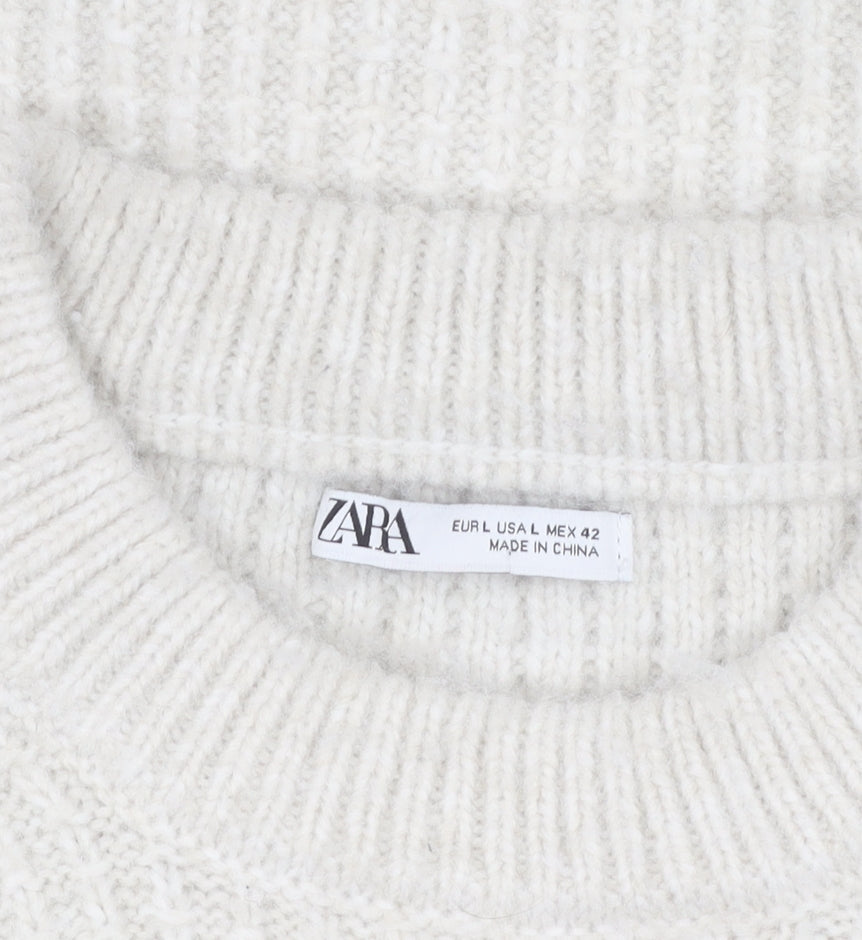 Zara Women's Ivory Pullover Jumper, Size 14, Knit