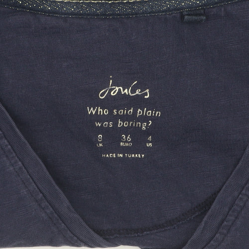 Joules Women's Blue V-Neck Long Sleeve T-Shirt 8 UK