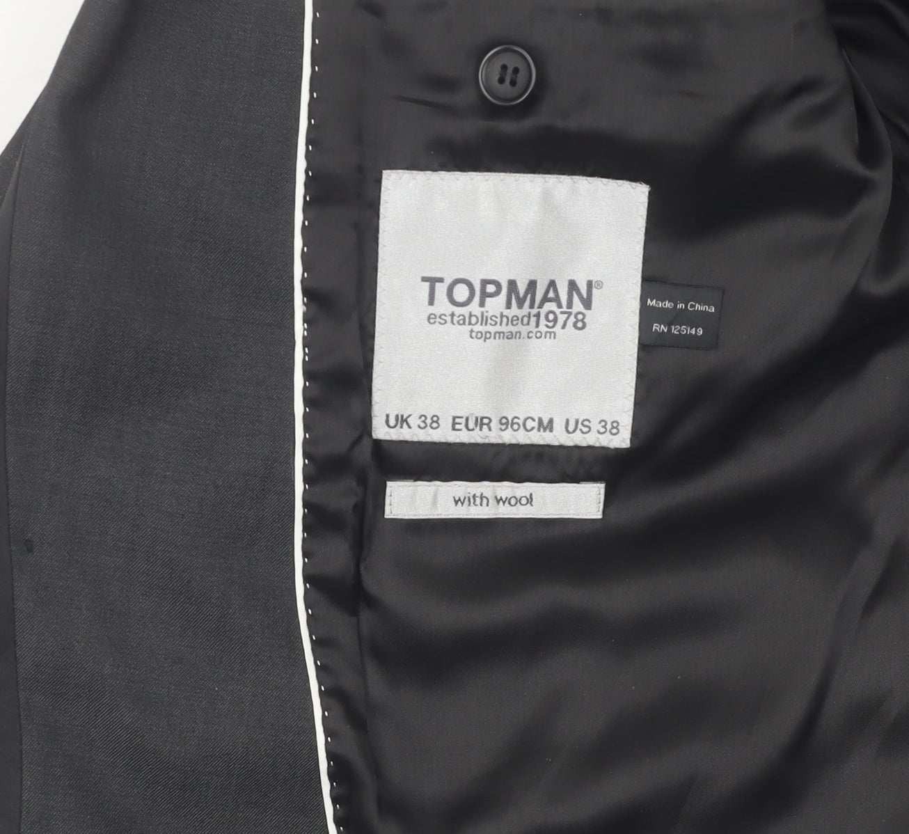 Topman Men's Black Suit Jacket 38 Formal Wear