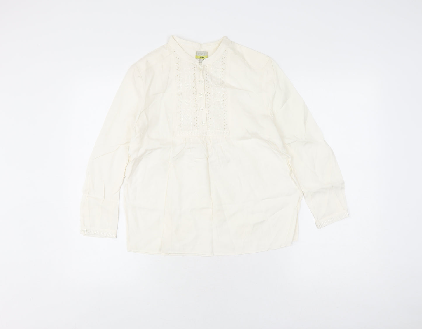 Hobbs Women's Ivory Long Sleeve Button Blouse Size 8