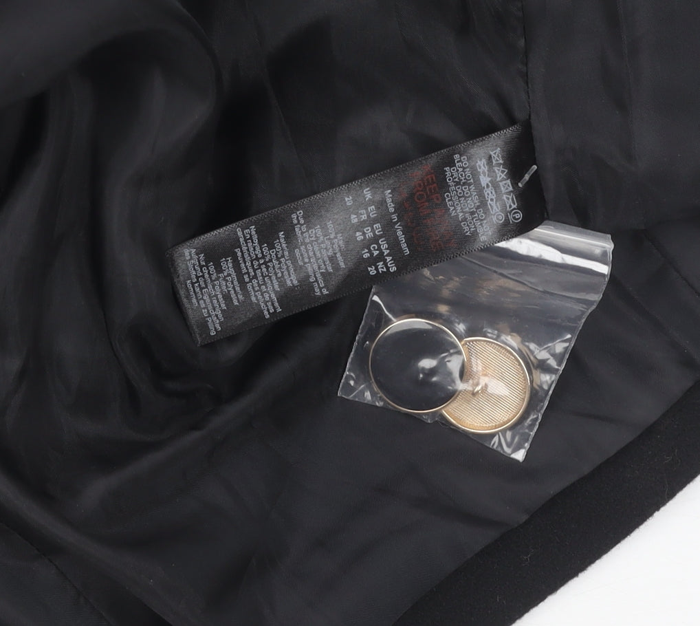 Dorothy Perkins Women's Black Wool Pea Coat Size 20 Tall