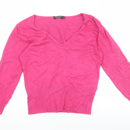 Jeff Banks Women's Pink V-Neck Pullover M