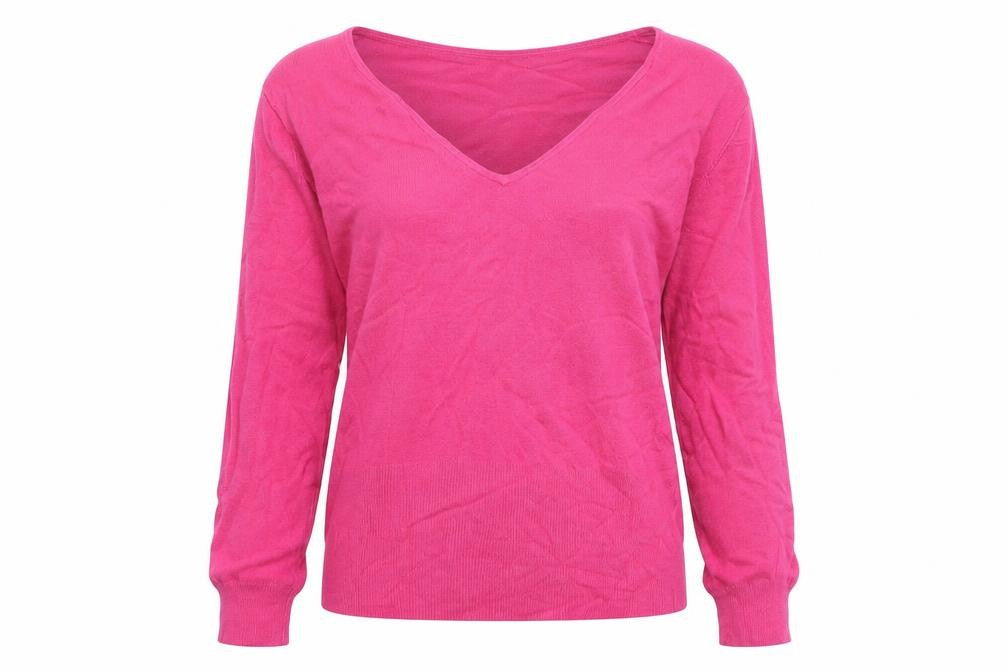 Front view of Jeff Banks Women's Pink V-Neck Pullover M