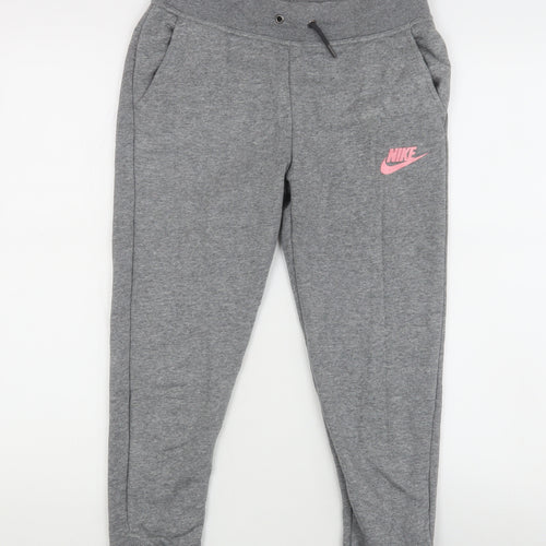 Nike Girls Grey Jogger Trousers 10-12 Years Cotton Blend