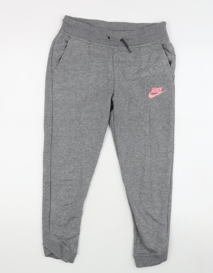 Nike Girls Grey Jogger Trousers 10-12 Years Cotton Blend