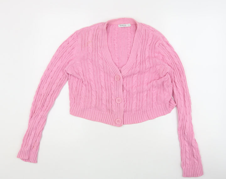 Stradivarius Women's Pink Cardigan, S, V-Neck Knit