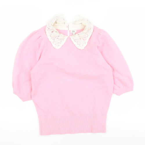River Island Women's Pink Collared Jumper - Size 12
